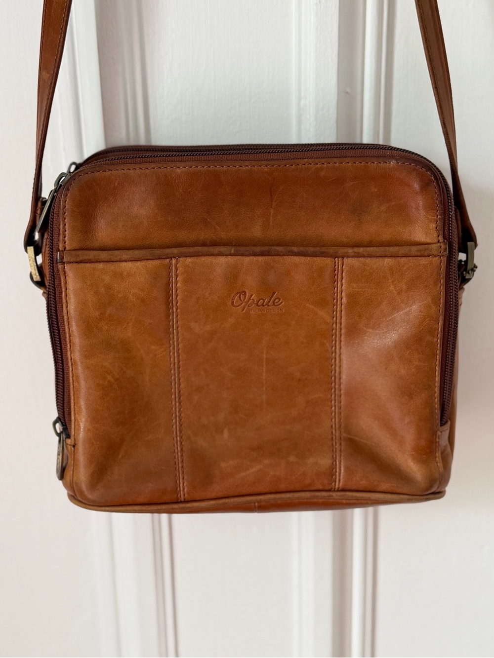 Vintage Women’s Opale Camel Brown Leather Multi Pocket Crossbody Shoulder Bag